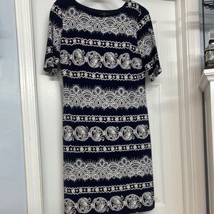 Navy and White Patterned Dress